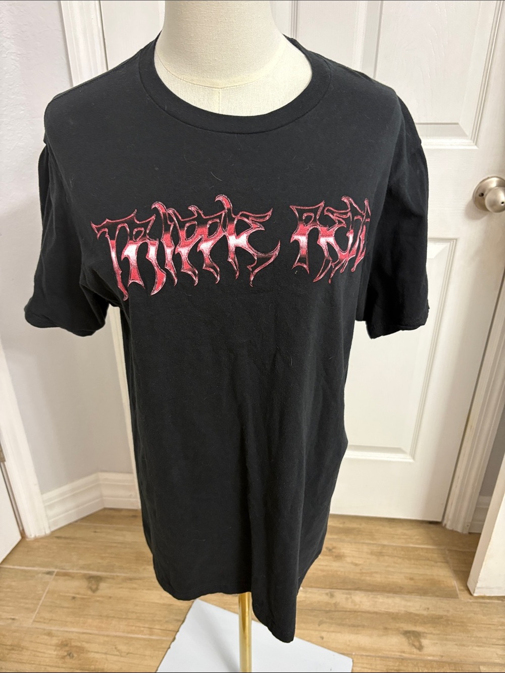 Black Short-Sleeve Graphic Tee with Red Chest Script Trippie Redd